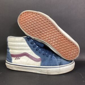 Vans Popcush SK8-Hi -Men's Sz 9 -Blue Suede & White Canvas Skate Shoes- 500714